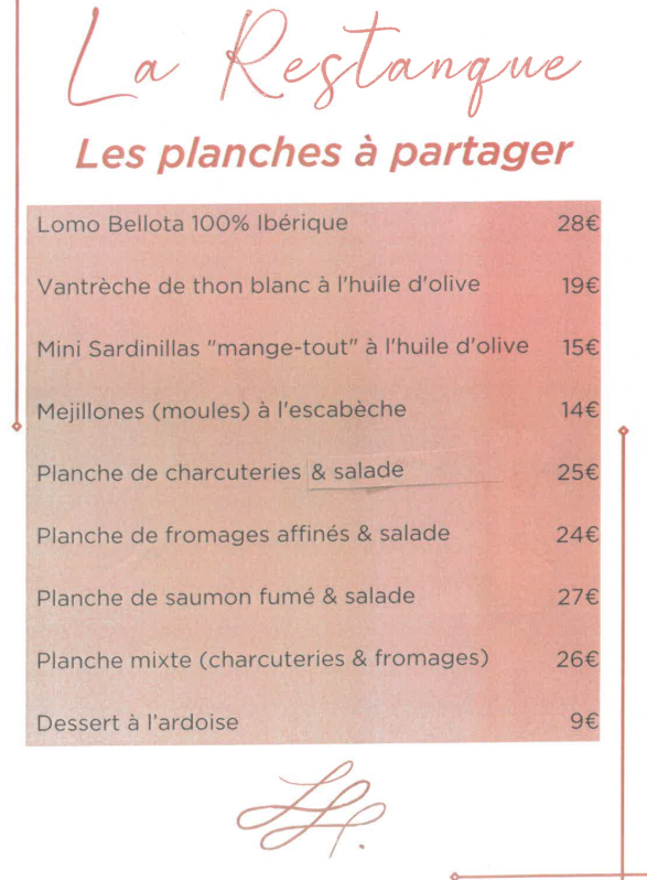 Le restaurant La Restanque vous reçoit avec des formules "planches"